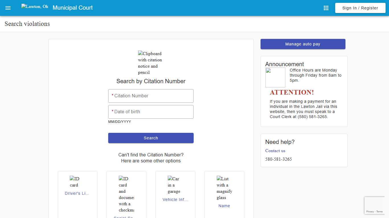Search - Search violations - Municipal Court - Home - Municipal Online Services